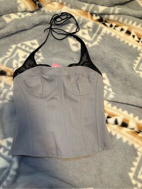 Edikted Taupe Top with Black Lace Details